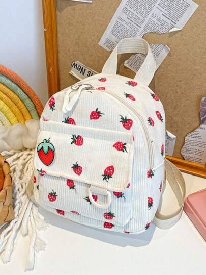 1pc Cute Strawberry Print Velvet Mini Backpack, Lightweight Polyester With Adjustable Straps, Zippered Closure, Hand Washable - Ideal Gift For Friends And Family,Strawberry Pattern Mini Backpack, Portable Cute Pattern Backpack, Phone Bag, Lipstick Bag, Key Bag, Multi Functional Mini Backpack, Cute Student Backpack, Men's And Women's Small Backpacks, Personalized Travel Backpack