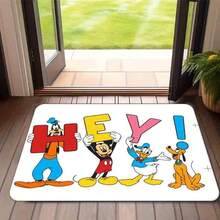 1 pieza Felpudo de entrada impreso, 1 pieza Felpudo de bienvenida "¡HOLA!" con , Pluto, Donald Duck y Goofy, antideslizante para interior, exterior, cocina, entrada, decoración del hogar, regalo, plegable y fácil de limpiar