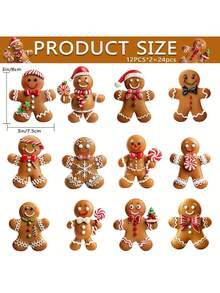 1/24 Bucăți Ornamente de Crăciun din Lemn cu Turtă Dulce - Decorațiuni de Sărbători Durabile și Colorate pentru Acasă și Petrecere, Decorațiuni Agățate Versatile pentru Crăciun, Ziua Recunoștinței, Anul Nou și Alte Sărbători, Figurine de Sărbători pentru Brad, Șeminee și Decorațiuni de Cameră