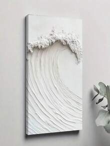 1pc 30x40cm(12x16inch) OriginalWaveWhiteHeavyTeturePainting,WhiteTetureArt,WhiteAbstractOceanWaveWallArt,WhiteMinimalistWaveArtDecor Framed