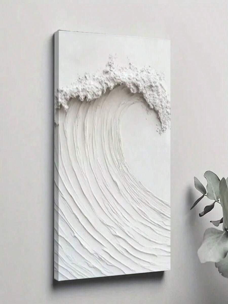 1pc 30x40cm(12x16inch) OriginalWaveWhiteHeavyTeturePainting,WhiteTetureArt,WhiteAbstractOceanWaveWallArt,WhiteMinimalistWaveArtDecor Framed