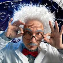Elderly Mad Scientist Wig Set, Eyebrows, Beard And Glasses, Crazy Old Scientist Wig, Halloween Dress Up Grandpa Costume Accessories, Role-Playing Party Supplies - Multicolor - View 10