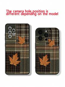 Autumn 1pc Maple Leaf Perforated Straight Edge Thickened Anti-Drop Painted Phone Case, Compatible With IPhone 16/11/16pro/16plus/16promax/16e/15Promax/13/14/12/XS/XR/7G/8P, Compatible With Samsung Galaxy 11/12Pro/12/12X/13Pro/14Pro/15Pro/, Compatible With Redmi 10/9/Note9/12c/Note11pro/Note8Pro