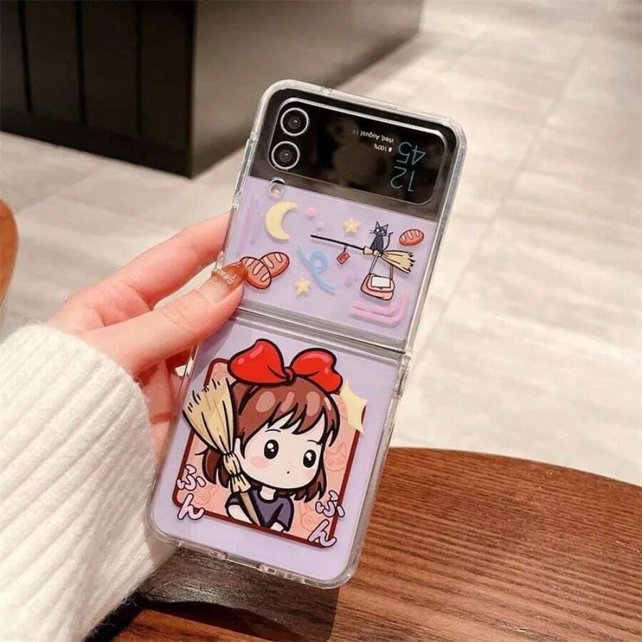 Funda de teléfono plegable con acabado brillante y de colores de gelatina para el servicio de entrega de Kiki, compatible con Samsung Z /6/5/4/3 Flip. Cubierta protectora antideslizante para Razr 40/50/60 Pro Ultra con agujero grande y personalizado de manera creativa - kiki - Ver 1