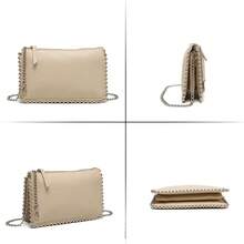 2025 New European And American Style Chain Small Square Bag, Fashion Rivet Pearl Decor, Versatile Shoulder Handbag - Apricot - View 3
