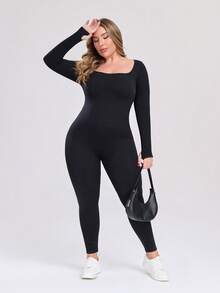 冬季大码女式无缝塑身压缩连体裤，长袖和裤子