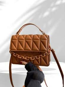 2024 New Fashion Shoulder Diagonal Package, Simple Diamond Grid Popular Handbag With Detachable Strap - Black - View 11