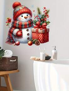 1pc Festive Snowman Toilet Lid Decal PVC Self-Adhesive Festive Snowman Toilet Seat Sticker Square Shape With Holiday Garland, Berries & Presents Design Perfect 11.61*11.61in For Bathroom Decor Christmas Seasonal Toilet Decor Bathroom Ceramic Decoration Wall Stickers Wall Sticker Wall Decor Stickers Home Decor Christmas Decorations Christmas Decorations Home - Multicolor - View 9