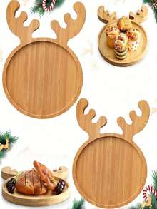 2 Stücke/1 Stück wiederverwendbare Weihnachts-Holztablett, Hirschgeweih-förmiges Tablett, Hirschgeweih-förmige Untersetzer, geeignet für Sushi, Obst, Snacks und Feiertags-Tischdekoration, wiederverwendbares Dessert-Präsentationstablett, Untersetzer, geeignet für Weihnachtspartys und Feiertags-Zusammenkünfte, Tischzentrum, Weihnachts-Heimdekoration