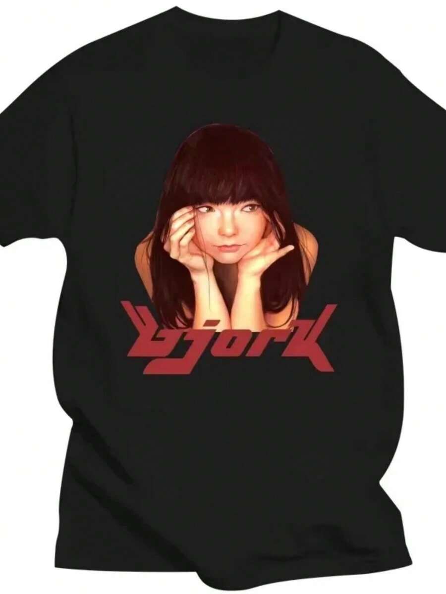 Streetwear Bjork Music Album T Shirt Heavy Concert Cotton Tee   Casual Vintage Hip Hop Men Women Unisex Oversized Fans Gift Tops - 黑色 - 查看 1