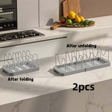 1pc Multi-Color Kitchen Storage Organizer Rack, Expandable Dish Rack, Pot Holder, Drainer Rack, Pot Pan Lid Organizer, Ultimate Kitchen Organizer, Multifunctional Kitchen Counter Shelf, Home Living Storage Rack, Kitchen Utensil Organizer