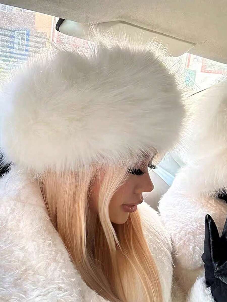 1 件白色蓬松雪花护耳帽,适合女性冬季秋季 - 彩色 - 查看 1