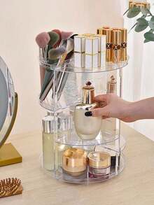 旋转 360° 亚克力化妆品收纳展示架，桌面化妆品收纳盒口红和护肤品架，适用于假日海滩、浴室收藏、卧室收藏，大容量 - 無色 - 查看 2