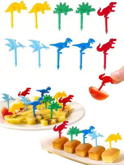 Sanrio 10 件/30 件/50 件卡通随机颜色恐龙形状水果叉套装，可爱动物创意水果签名便当水果叉，甜点叉，派对，生日，节日礼物，送给朋友、同事和家人的完美礼物，圣诞礼物