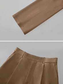 Women's High Waist Side Pocket Wide Leg Suit Pants, Spring/Autumn - Brown - View 6