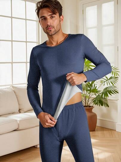 1 套男士保暖内衣套装，弹性面料底层紧身睡衣家居服，适合秋冬
