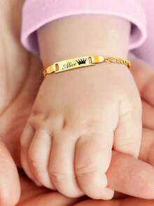 Personalized Custom Engraved Name Baby Bracelet Gold Stainless Steel Adjustable Chain ID Wristband Custom Text Newborn Infant Kids Keepsake Gift - Gold - View 4
