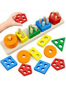 Juguetes de madera para clasificar y apilar, juguetes de madera para niños pequeños y preescolares, juguetes educativos, reconocimiento de colores y formas, rompecabezas de aprendizaje, regalos de Navidad y Pascua