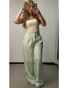 Calça Pantolona Alfaiataria Wide Leg - Verde Menta - Visão 5