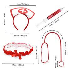 Sexy Nurse Cross Headband Stethoscope Medical Costume Set, Halloween Cosplay Party Single's Ball Outfit Accessories, Novelty Makeup Props, Basic Fashion Elegant Set