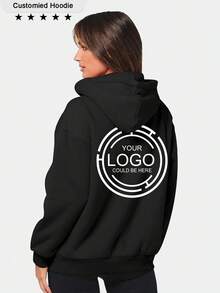 Personalized Women's Hooded Zip-Up Sweatshirt Jacket - Customizable Logo Designs On The Front And Back, Including Work Uniform Logos, Christmas Designs, Halloween Patterns, Pumpkin Designs, Skull Designs, Thanksgiving Designs, Turkey Designs, Team Logos, School Uniforms, Advertising Printing, Lucky Numbers, And [Anything Can Be Customized With Family, Pets, Friends' Photos]. Autumn Hooded Zip-Up Sweatshirt Jacket With Thermal Lined For Warmth. - Black - View 2