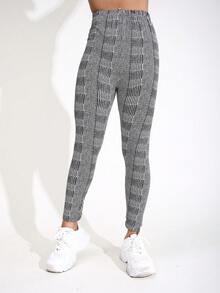 秋冬新款休闲女式高弹紧身裤，黑色线条图案，白色条纹印花，柔软舒适的羊毛裤，适合居家、运动、塑形、拉伸、提臀、不对称图案、户外、旅行、散步、购物、健身房、跑步、运动、工作、街头、音乐节、派对、礼物、长裤 - 彩色 - 查看 43