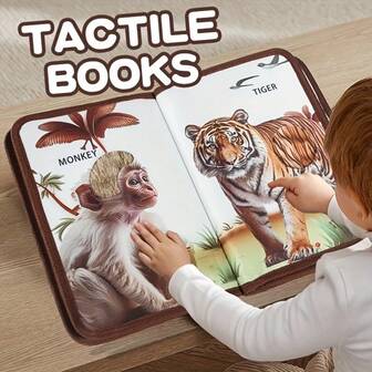 [Libro interactivo de tacto de animales] Libro interactivo de tacto de animales de poliéster | Exploración temprana de animales con páginas de tigre, mono y elefante, adecuado para juguetes de guardería y preescolar, mejora las habilidades cognitivas del bebé, resistente al desgarro para la exploración del bebé, regalo de cumpleaños para niños y niñas, regalos de Acción de Gracias, Navidad y vacaciones
