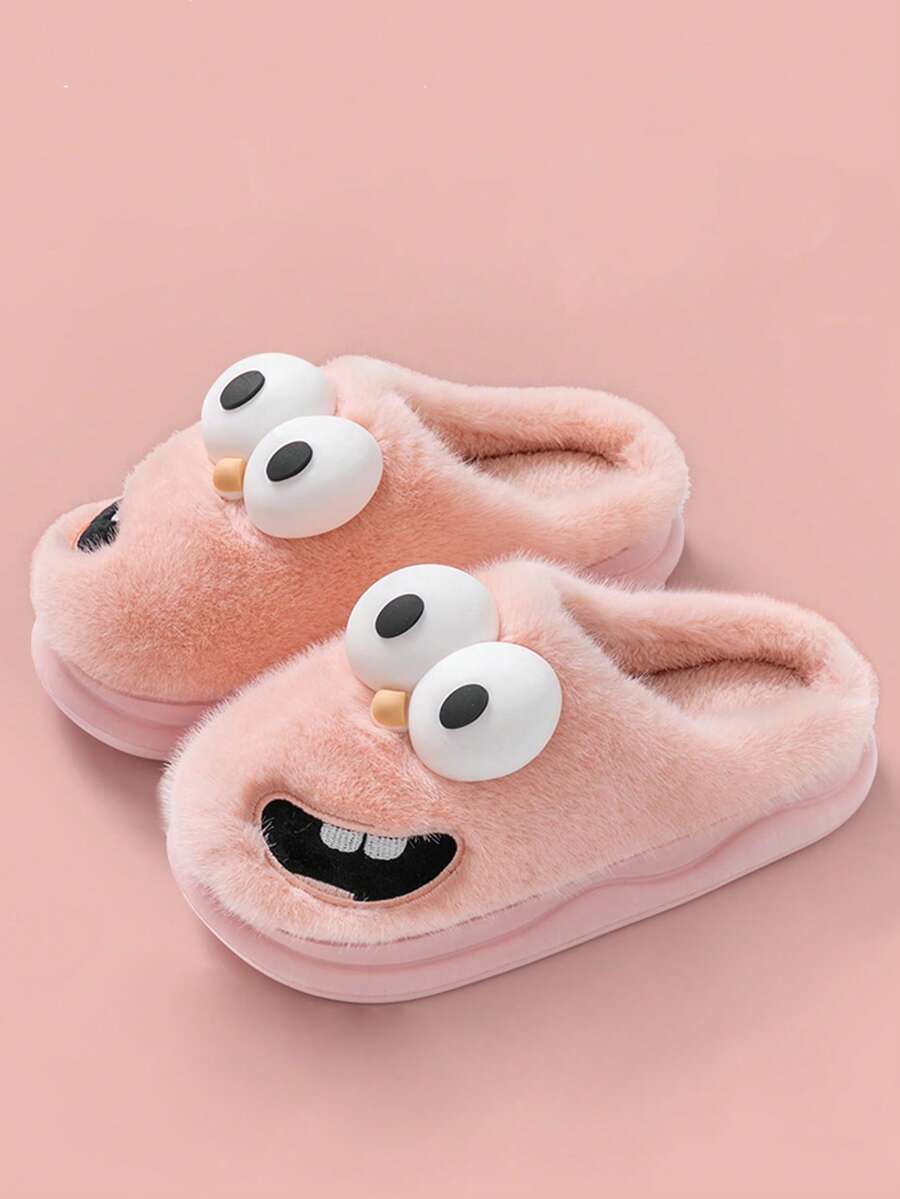 Pantufas térmicas masculinas com estampa de cachorro Big Eye, pantufas fofas de desenho animado para uso interno, antiderrapantes, outono/inverno