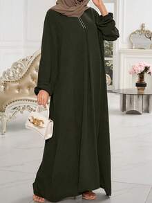 1 件女士穆斯林伊斯兰长袍，无头巾，亲肤透气面料，适合女性日常穿着，四季皆宜 - 彩色 - 查看 5