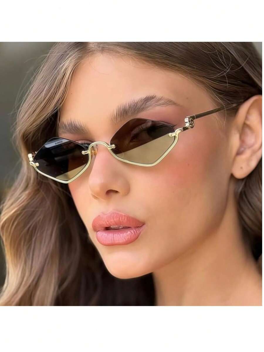 Vintage Quadrilateral Fashion Glasses For Women - Stylish Metal Frame, Decorative Lenses, Perfect For Streetwear And Fashion Shows, Fashion Eyewear - 棕色 - 查看 1