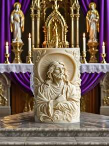 1pc Jesus Prayer Cylinder Silicone Mold (Relief Flower & Statue Design) For Candle/Epoxy Resin/Concrete Craft, Religious Decor & Christmas/Baptism Gift Making - White - View 4