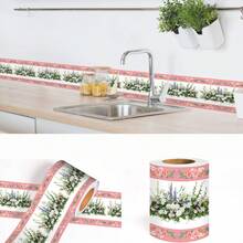 1 Roll Romantic Self-Adhesive Wallpaper Border, Pink & White Floral Pattern, Peel And Stick Border Trim, 4.72 X 118.11 Inch, Waterproof Home Decor, Removable Border Sticker, Concealer Strip, For Kitchen Door Frames Mirror Edges, Bohemian Room Decor