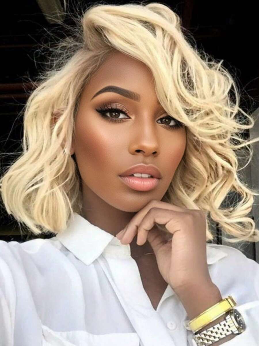 613 Curly Bob Wig Human Hair With Baby Hair 180 Density Glueless Wigs Human Hair Pre Plucked For Women 13x4 HD Transparent Deep Wave Lace Front Wigs Human Hair Soft And Smooth Ready To Wear 14inch - 金色 - 查看 1