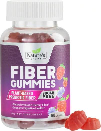 Fiber Gummies Adults, Sugar Daily 4g Gummy Fiber Supplement, Prebiotic Gummy Digestive Support - Plant Based Soluble Chews, Prebiotics Supports Regularity & Digestion - 60 Gummies