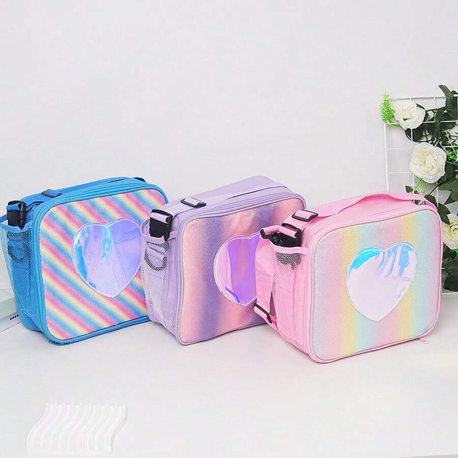 1 PC Laser-Printed Lunch Bag In Rainbow Colors, Suitable For Outdoor Picnics, Bento Boxes, Takeout, And As A Minimalist Shoulder Bag For School Or Work Lunches. Features A Simple Zipper Closure, Detachable Adjustable Shoulder Strap, And Fixed Handles. Ideal Gift Choice.