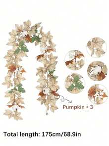 1pc Autumn Maple Leaf Decor, Autumn Maple Leaf Pumpkin Berry Wreath, Home Wedding Fireplace Farm Harvest Decor, Indoor Outdoor Porch Decoration, Thanksgiving, Christmas Decor
