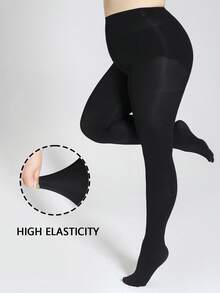 半双装女士时尚黑色不透明紧身连裤袜，高弹力，裆部柔软舒适 - 黑色 - 查看 2