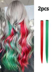 2 Stücke bunte Weihnachts-Haarclips aus synthetischen Fasern mit Glitzer, Weihnachts-Haarextensions in Rot & Grün, Haarschmuck für Mädchen geeignet für Weihnachtspartys & Neujahrsgeschenke