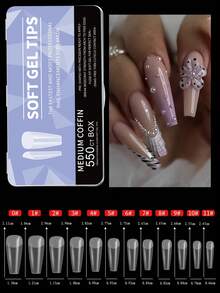 550片软胶美甲贴片，中短款杏仁形、棺材形，全覆盖哑光延长工具，亚克力按压式美甲，DIY美甲装饰，美甲用品 - 無色 - 查看 14