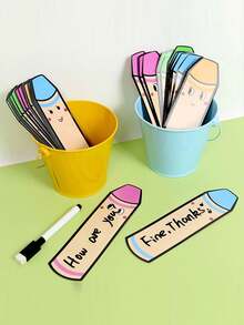 BELLKIDS 10 Pcs, Double-Sided Erasable Cards, Four Colors, Pencil Shaped Blank Cards, DIY Cards, Pencil Drawing Cards, Lucky Cards, Cognitive Game Props, Suitable For Classroom, Home, Student Stationery, Teaching Aids