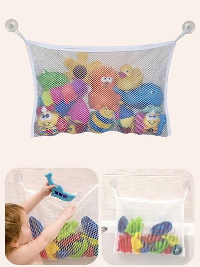 Bath Toy Storage Net - Large Capacity Hanging Bag With Suction Cup,Quick Drying Toy Drainer With Suction Cup Hook, Bath Toy Storage Bag, Bathtub Toy Organizer Shelf. These Versatile Mesh Bags Can Easily Store Bath Toys For Baby And Toddlers.
