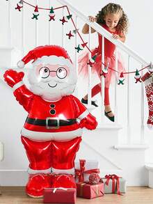 1pc/3pcs Christmas Balloon Set, Extra Large Santa Claus Foil Balloon, Mini Christmas Gift Box, Mini Christmas Red Candy Cane Foil Balloon, Suitable For Christmas Party Decoration, Santa Claus Christmas Balloon Decoration, Christmas Decoration, Holiday Party, Room, Winter Themed Birthday Decoration