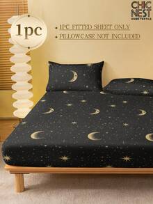1件装时尚黑色星月图案床裙，床垫保护套，情人节爱心图案，柔软透气，适用于单人床、双人床、大号床、特大号床，深口袋设计，最大可达11.8英寸，抗皱，提升睡眠质量，可机洗。返校季宿舍必备。 - 黑色 - 查看 4