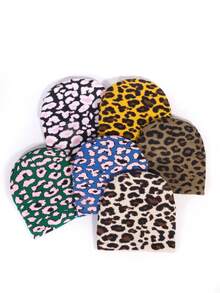 1pc Leopard Print Jacquard Knit Beanie Hat, Streetwear Outdoor Warm Earflap Thick Knitted Cap, Autumn/Winter Hiphop Hat Winter Women - Leopard Print Knitted Hat - View 12