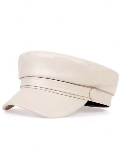 Solid Color PU Leather Casual Versatile Daily Women Beret Hats