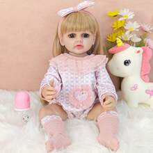 1pc Cute Big Eyed Reborn Dolls Full Vinyl 55cm Long Hair Simulation Doll DIY Hairstyle Toys Accompanying Gifts - Baby Pink - View 7
