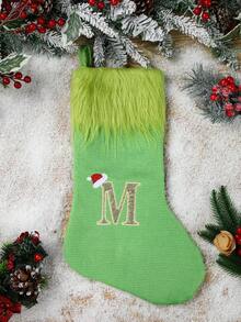1pc Green Fluffy Christmas Stockings, Christmas Decorations Stocking Socks, Christmas Party Favors Gift Bags, Christmas Hanging Stocking Ornaments With A-Z Alphabet, Christmas Tree Decorations, Christmas Gift Ideas, Christmas Decorations 2025, Christmas Gift Packaging Bags, Christmas Tree Decorations, Home Decor, Room Decor, Winter Festival Fireplace Decor, Christmas Decor, Xmas Party Decor, Christmas Party Supplies