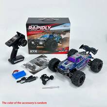 1:16 Scale Remote Control Monster Truck - High Speed Racing Car Over 38 Km/H - (Blue/Purple) - Alloy Off-Road Truck With LED Lights, Battery And Waterproof Function - Adult High Speed Racing Car Toy, Gift For Birthday, Christmas, Holiday And New Year