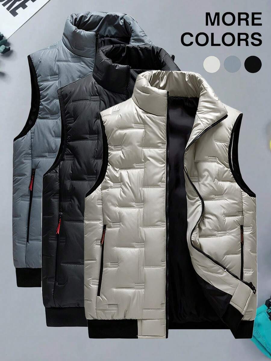 Men's Outdoor Thick Warm Vest With Zipper Pockets, Casual Jacket, Couple Style,Fleece,Winter