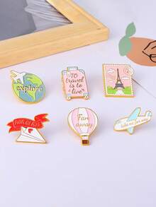 6 Stücke/Set Cartoon Flugzeug & Heißluftballon Design Brosche/Kreative Reise Brosche Set - Verschiedenfarbig - Übersicht 4